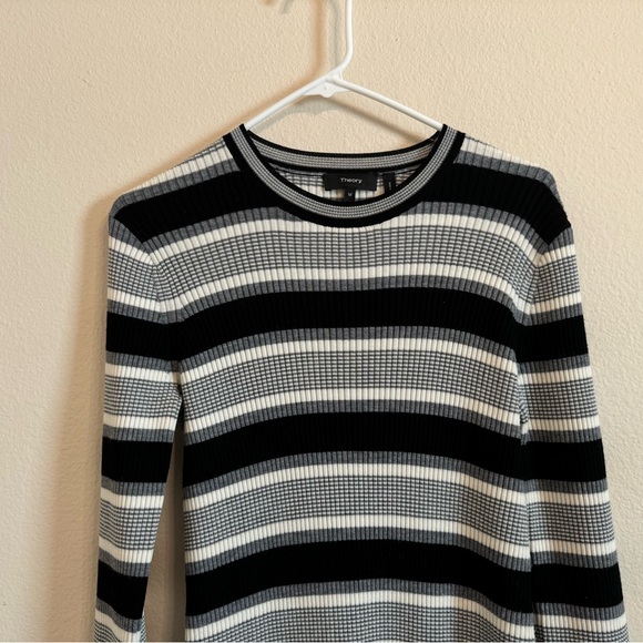 Theory Empire Wool Stripe Midi Dress Sweater Knit Dress - Picture 6 of 16